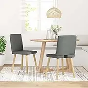 Dining Chairs Set of 2, Mid-Century Modern Dark Grey Fabric Upholstered, Comfortable Seating for Kitchen, Living Room