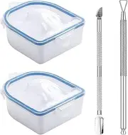 FashionCha 2pcs Nail Dipping Bowls Nail Art Tool with Cuticle Pusher And Peeler Manicure Bowl Powder Nail Tools, Blue