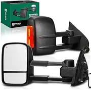 YHTAUTO Power Adjusted Heated Towing Mirrors Fits Silverado/Sierra 1500 2014-2018, 2500/3500 HD 2015-2019, w/Turn Signal Lights, Fit Old Mirror Body, Telescoping Driver & Passenger Side Car Mirrors