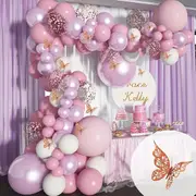 101Pcs Macaron Butterfly Balloon Set Rose Gold Butterfly Metal Pink Balloon For Birthday Wedding Party Decoration