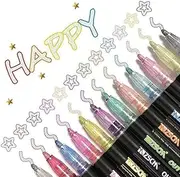 Dazzle Markers, Double Line Outline Pen Markers, 12 Colors Marker Pen Magic Shimmer Paint Pens for Highlight for Drawing/Painting/Posters/DIY Art Crafts