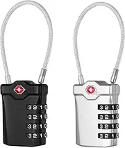 NAGE TSA Suitcase Lock, Lock with Combination Code, 4 Digit, Luggage Lock, Travel Lock, Cable Lock with White Numbers, Padlock for Tent, Luggage, School Lockers (2 Pieces, Black and Silver)