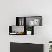 Black Wall Shelf with Hanging Ledge, Oak Wood Frame, Floating Shelves for Wall Decor and Display – 100x18x53 cm