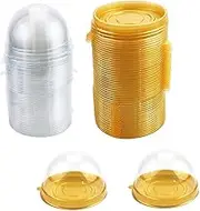 Mini Cake Containers with Lids, 50pcs 2.8inch Clear Plastic Dome Carrier with Lid, Mooncake Dome Box, Muffin Pod Holder, Mini Cake Dome(Golden)