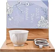 Trasylph Wooden Book Rest with Coffee Mug Cup Glasses Pen Holder,Wooden Book Holder Stand for Page Rest Book Nook Reading Valet, for Nightstand Desktop Bedside Birthday Gifts