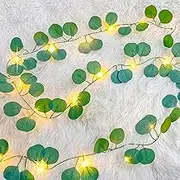 10M Green Eucalyptus Leaves Fairy String Lights Batteries Operated, Artifical Garland Plant Vine Fairy Light for Bedroom Wedding Party Holiday Patio Decor