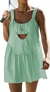 [PICPUNMAK] Women Tennis Dress with Built in Bra and Shorts Backless Casual Summer Short Athletic Mini Dresses Workout Outfits