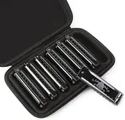 JDR Harmonica Set of 7 Key of C D E F G A Bb 10 Holes 20 Tones Blues Harp Diatonic Mouth Organ armonica with EVA Protective Case for Adults Kids Beginner Professional Intermediate Student Gift Black