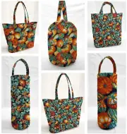 Pumpkins & Gourd Reusable Fabric Gift Bags and/or Tote Bags 2 Patterns Available