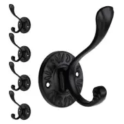 5pcs Black Coat Hooks Wall Mounted Farmhouse Matte with Screws Metal Towel
