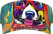 Funny Dog Print Sunscreen Visor Hats for Women Men Adjustable Empty Top Beach Cap Hat Adults Outdoor Sports Black, Black, One Size