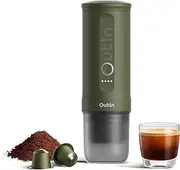 [OutIn] Nano Portable Electric Espresso Machine, Travel Coffee Maker for Camping, Car Coffee Maker Self-Heating with USB-C, With Ground Coffee & NS Capsule for RV, Hiking, Office