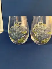 2 Portmeirion Botanic Garden Stemless Wine Glasses Hydrangea