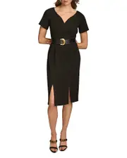 Donna Karan Belted V Neck Sheath Dress