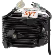 50 FT Outdoor Extension Cord with Multiple Outlets, 14/3 Gauge Heavy Duty Ext...