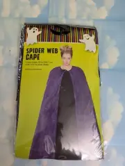 ADULT HALLOWEEN COSTUME "SPIDER WEB CAPE " ONE SIZE PURPLE BLACK, UNOPENED