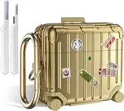 KOREDA Compatible with AirPods 4 Case Cover, Funny Suitcase Design Case for Airpods 4th Generation 2024, Cute Fashion Protective Hard Case with Cleaner Kit & Keychain (Champaign Gold)