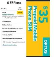 Australia Optus $35 Cap 40GB+Unlimited National + Free 20 Countries Call 28 Day