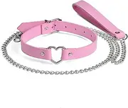 [IMAKARA] Leather Heart Choker Collars Detachable Alloy Leash Chain Set Durable Leather Collar with Quick Release Buckle