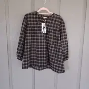 Barbour Women Lorelle Seersucker Top Size 12 Preppy Checks Print Tie Neck