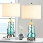 25.5" Coastal Glass Table Lamps Set of 2, 3-Way Dimmable Touch Control Bedsid...