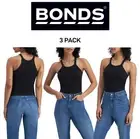 Bonds Womens Organic Chesty Singlet Flat-locked Side Seam Cotton Rib 3 Pack WTHY