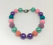 SALE Blue Pink & Purple Children's Plastic Chunky Bubblegum Necklace Cake Smash