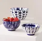 Set of 3 West Elm CobaIt Blue Indigo Tie Dye Nesting Bowls
