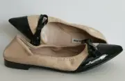 MIU MIU ICONIC CRACKLED LEATHER ASYMMETRICAL TOE BOW FLATS EU 36.5 I LOVE SHOES