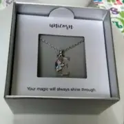 KOHL'S UNICORN COLORFUL CRYSTAL 'E' INITIAL PENDANT SILVER PLATED NECKLACE**NEW!