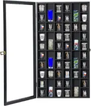 Shot Glass Display Case Large Wooden Cabinet Rack Holder Wall Mounted Black Shad