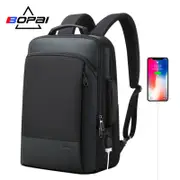 BOPAI Luxury Style waterproof Leather & Microfibre Anti-Theft Business Backpack and Travel Backpack with USB Charging 15.6" Smart Laptop Backpack B07311