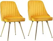 [Artiss] Dining Chairs Set of 2 Retro Esright Kitchen Chair Nursing Seats Reading Seating Home Living Room Bedroom Cafe Office Furniture, Polyester Fabric, Modern Metal Legs Yellow