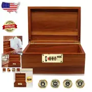 Secure 11" Acacia Wood Box with Combination Lock - Ideal for Valuables & Jewelry