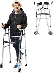Walking Frames, Folding Standard Walker with Wheels and Detachable Armrest Pad Height Adjustable Aid Suitable for The Elderly (Color : A)