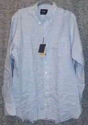 Drake's Linen Blue/White Stripe Shirt.Size 18-46. NEW