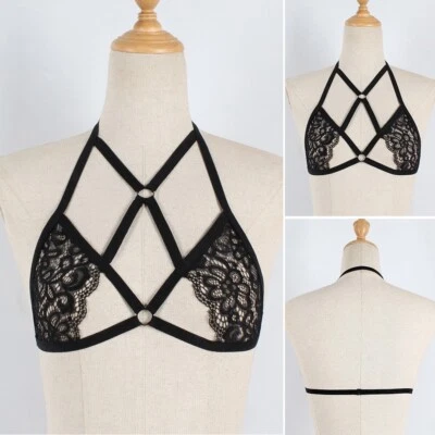 Sexy Women Lingerie Hollow Cage Harness Bra Tops Push Up Bralette Bustier Black