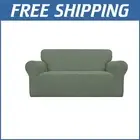Stretch Loveseat Slipcover - Jacquard Fabric Protector, Greyish Green Checkered
