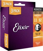 Strings Acoustic Guitar Phosphor Bronze Strings with NANOWEB Coating, 3 Pack, Cu