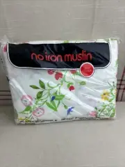 Vtg No Iron Muslin Double Fitted Sheet Multi Color Floral Slightly Irregular