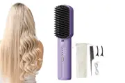 Mini Hair Straightener Portable Rechargeable Negative Ion Straightening Hair Comb Brush-Purple