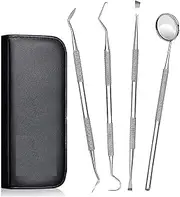 Dental Cleaning Kit Teeth Cleaning Tools For Oral Hygeine Stainless Steel Dental Scaler Mouth Mirror Plaque Scraper And Tooth Pick In Leather Case Cosplay Kingdom
