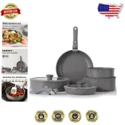 9-Piece Non-Stick Ceramic Cookware Set with Removable Handle for All Stoves