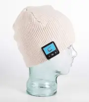 Smart Beanie Bluetooth Hat HD Speakers & Mic - Cream Fine Rib Design Bluefingers