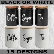 Coffee Sugar Tea Labels Sticker Decal Kitchen Pantry Organiser Jar Container Set