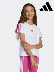 adidas White 3 Stripe Essentials 100% Cotton T-Shirt (AH5236) | $30