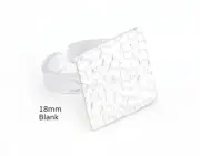 Square Hammered Adjustable Ring Blank - Shiny Silver Plated Brass 4950