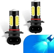 icykale Pack-2 Car 9006 LED Fog Lights, 0.7" x 2.4" x 0.98" Alloy Lamp Body Original Plug Replacement, 5 COB Chip Surround Lighting Super Bright Bulb with Focusing Lens, Universal for Cars (Ice Blue)