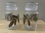 LOT OF 2 Vintage Libbey Pine Cone Glass Canister & Lid Pinecones New w/tag 7"