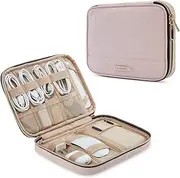 BAGSMART Electronic Organizer, Large Travel Cable Bag,Cord Organizer Bag,Electronics Accessories Cases for 7.9'' iPad Mini,iPhone,Cables,Chargers,USB,SD Card,Leather,Pink